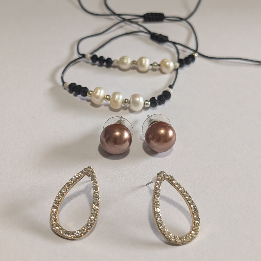 Set 3 Accessories Elegant 1. Pearl and 2. Crystal 3. Jewelry Set Bracelet